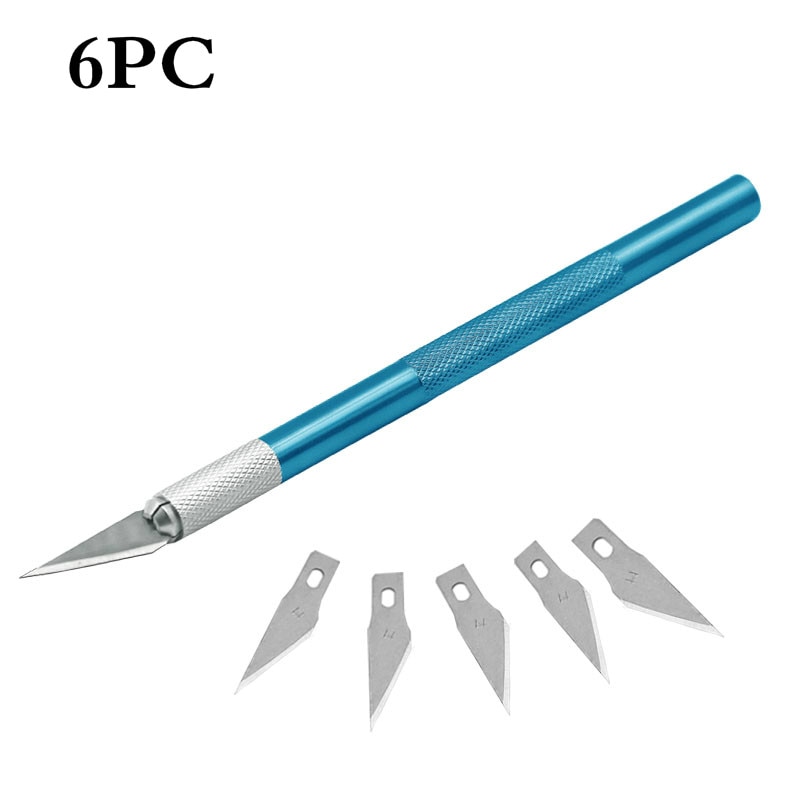 Cortador de bisturí antideslizante, cuchillas de acero inoxidable para manualidades, reparación de PCB, películas de cuero, herramienta multiusos DIY, 6 uds.: Azul