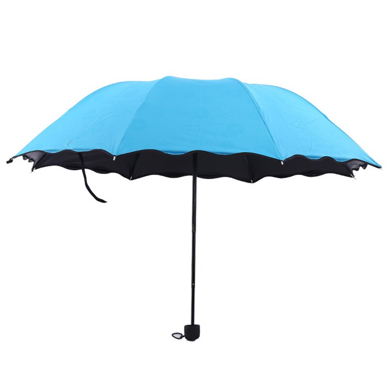 Simple Kids Women Umbrella Windproof Sunscreen Magic Flower Dome Ultraviolet-proof Parasol Sun Rain Folding Umbrellas for Dro: Blue