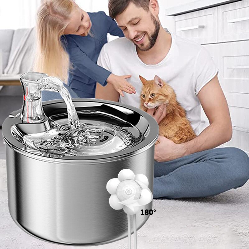 Cat Fountain Automatic Pet Feeder Water Fountain Cat Indoor Water Fountains Stainless Steel Water Dispenser Smart Motion Sensor