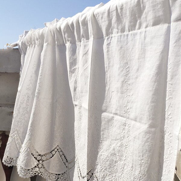 Juyang. bomuldsbroderede skabsgardiner. rene hvide korte gardiner. dekorativt halvt gardin, kaffe gardin: Høj 50cm bred 145cm