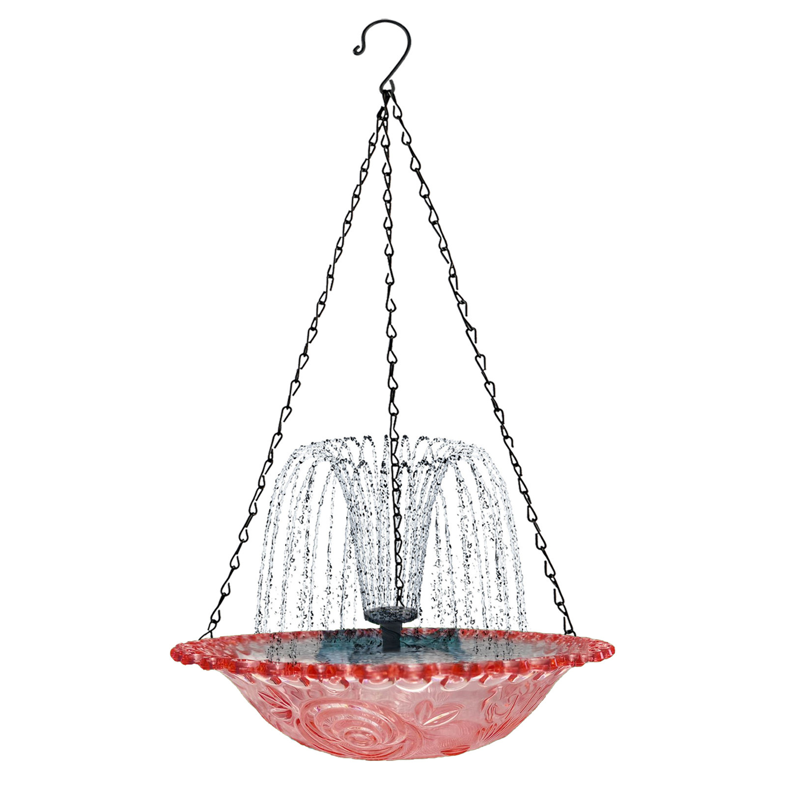 Ferro forjado pendurado alimentador de pássaros para jardim ao ar livre quintal chuveiro de alimentação 2-em-1 alimentador de fonte flutuante: Rosa
