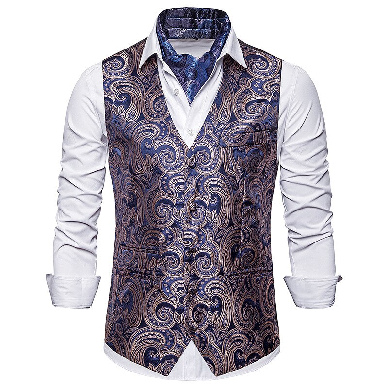 White Paisley Suit Vest Men Brand Slim Fit Single Breasted Vest Waistcoat Men Party Wedding Dress Vest Chaleco Hombre