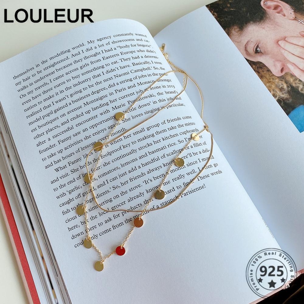 Louleur 925 Sterling Silver Necklace Double Layer Wafer Necklace For Women Silver 925 Fine Jewelry Silver 925 Charms