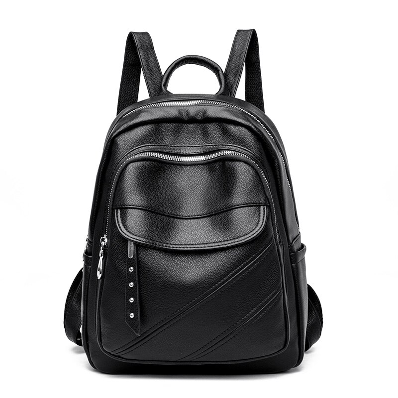 Preppy Stijl Pure Kleur Rugzak Voor Vrouwen Waterdichte Pu Lederen Grote Packbag Vrouwelijke Elegante Trendy Bagpack Sac A Main: black-06