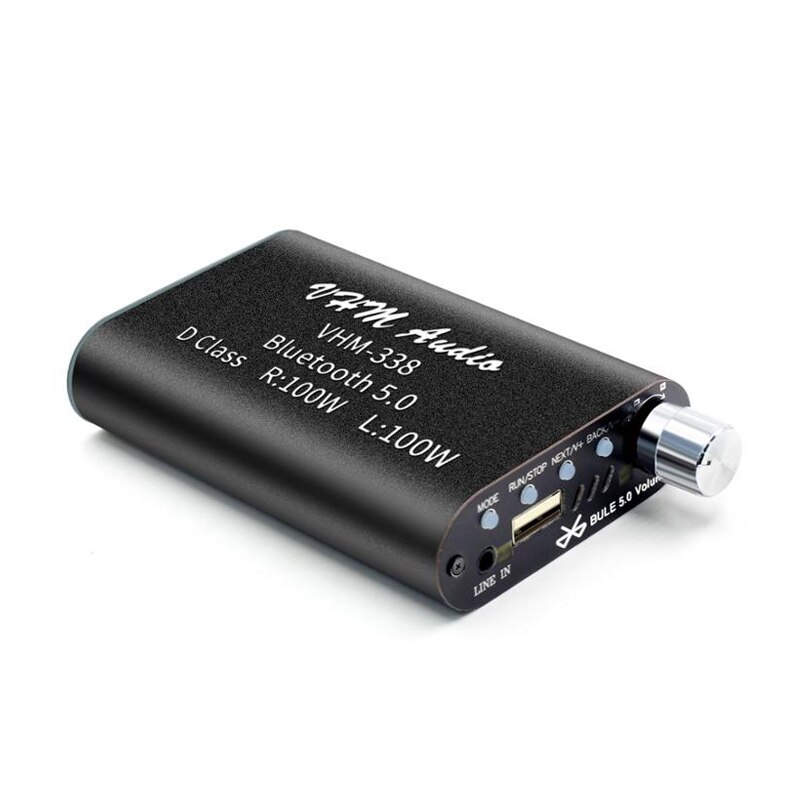 100W+100W Bluetooth 5.0 Mini Digital Amplifier Hifi Stereo Wireless Audio Amplificador Class D Amp USB AUX Car Sound AMP: Black