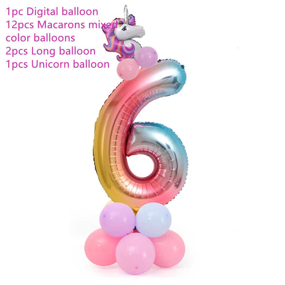 18 Pcs Eenhoorn Ballon Set Verjaardagsfeestje Ballonnen Regenboog 32 Inch Nummer 0-9 Kids Volwassenen Verjaardag Wedding Party ballon Decoratie: number 6
