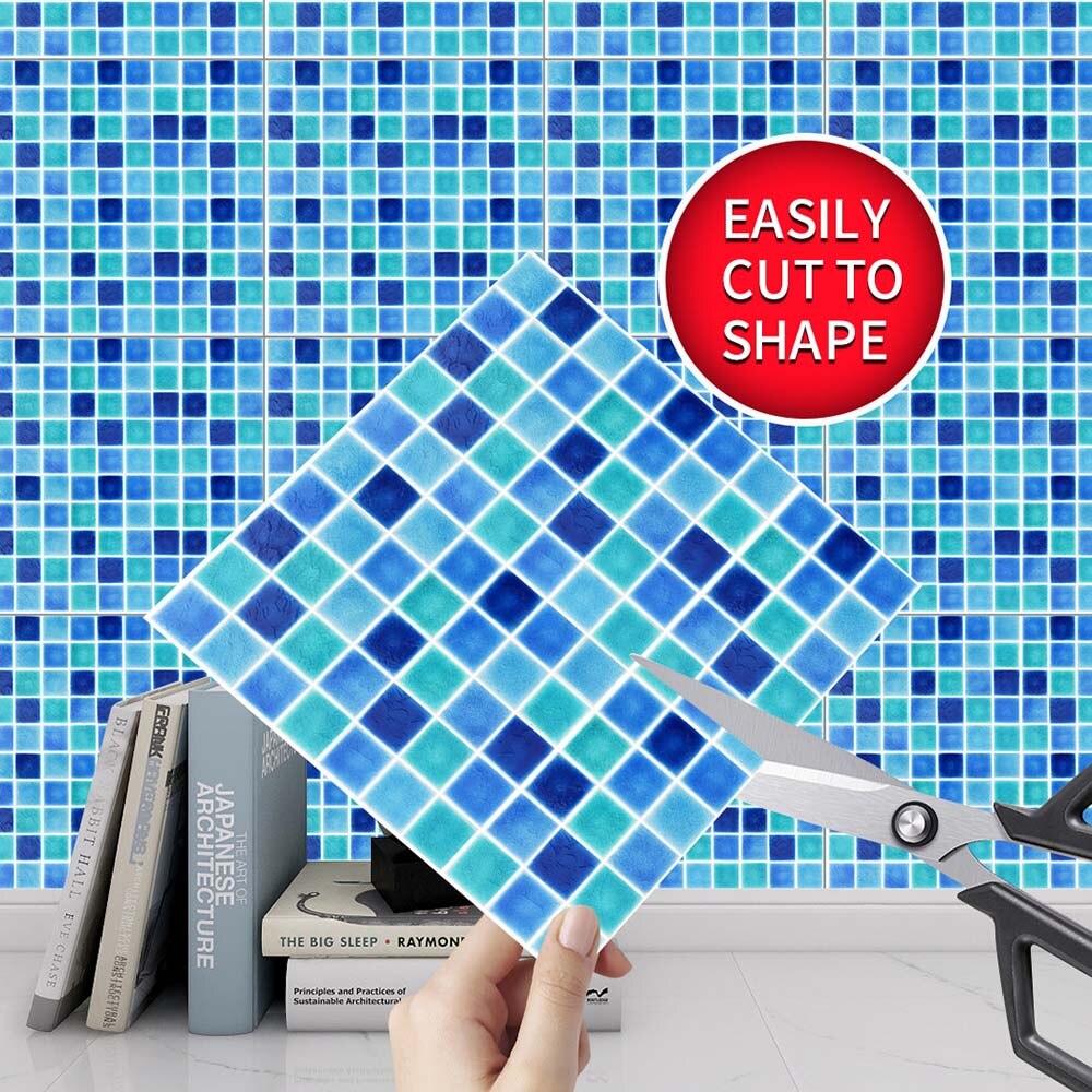 10 stuks/set platte kristal mozaïek tegel muurstickers waterdicht anti-olie zelfklevend blauw doe-het-zelf muurschilderingen huisdecoratie peel & stick
