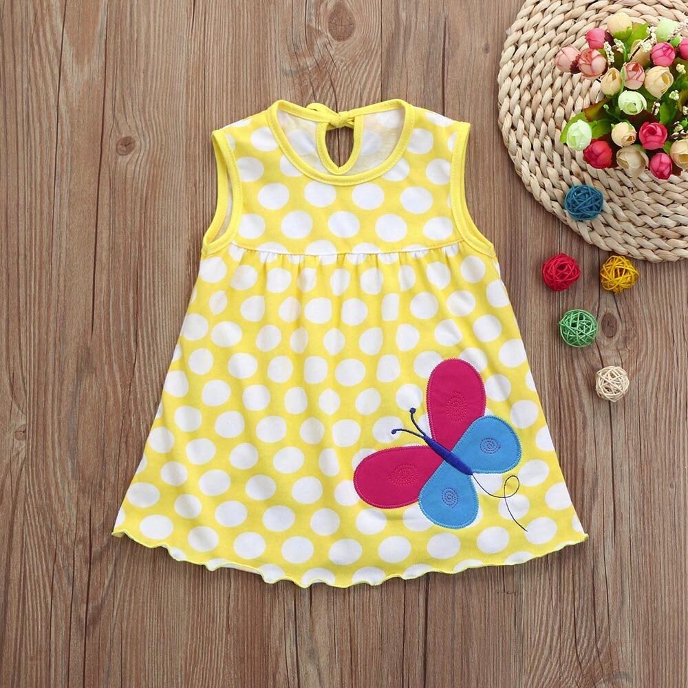 Sommer Mädchen Kleid Kleinkind Nettes Baby Baumwolle Blume freundlicher Punkt Abschläge T-Shirt Weste Ärmelloses Mädchen lässig freundlicher Kleidung: E