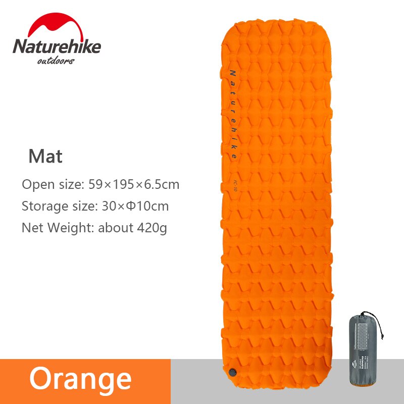 Naturehike Materasso Gonfiabile Sacco A Pelo di Campeggio pad con Cuscino all'aperto Ultralight Portatile Sacco A Pelo Tenda pad: Mattress-arancia