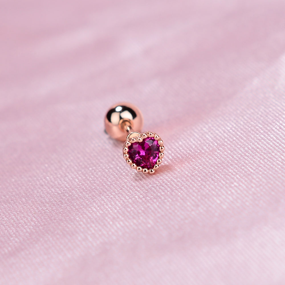 1 Pza lindo minimalista Mini pendiente con forma de corazón brillante cristal colorido CZ tornillo trasero pequeño cartílago Piercing pendiente joyería: Chapado en platino