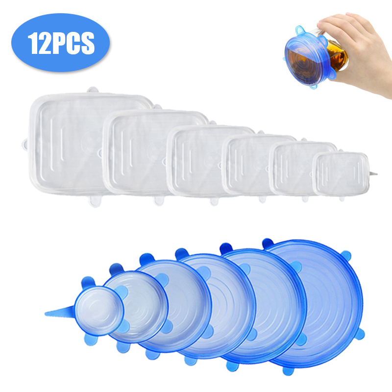 Set de couvercles réutilisables universels pour nourriture, 12 pièces, protection alimentaire en Silicone extensible, capuchon magique pour aliments, pour la nourriture