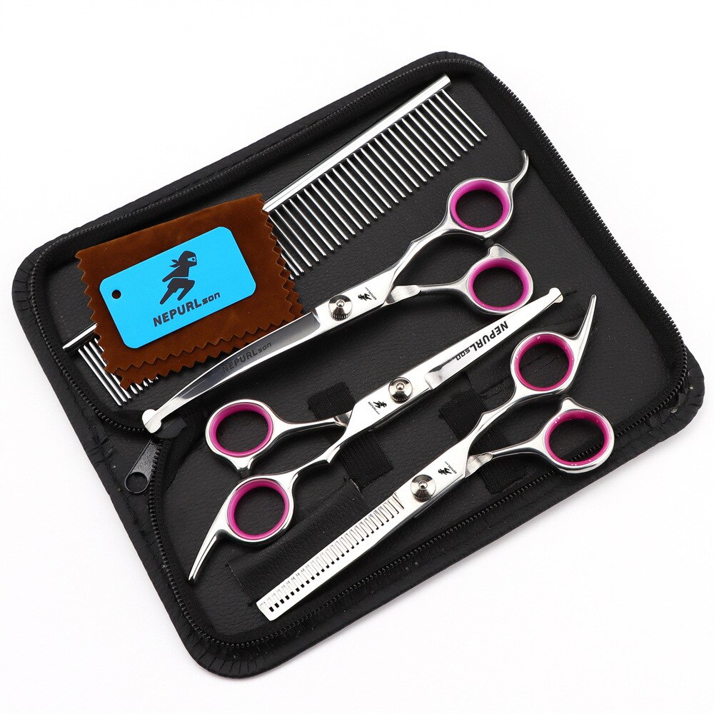Safety Pet Grooming Scissors Round Head Tips Stainless Steel Pets Shears Dog Scissors Set Hair Cutting Curved Thinning Tools Kit