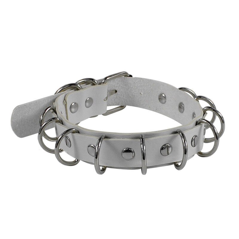 Collar de Metal multicapa con remache de punta redonda para mujer, Gargantilla gótica, joyería: white