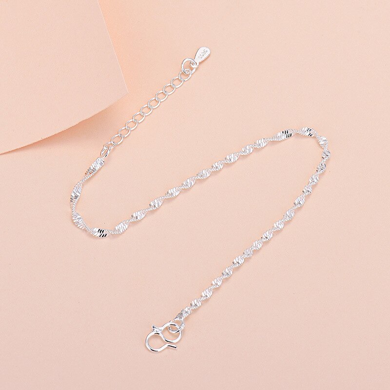 Neue Wasser Welle Armbinde Charme Für Frauen Weibliche Schüler Einfache Sterling 925 Silber Schmuck Original Kette