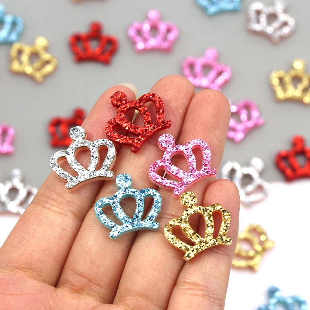50Pcs Glitter Kleine Krone Patches Filz Pads Applique Patches auf Kleidung Haar Clip Bögen für Mädchen Scrapbooking Accessories17x17MM