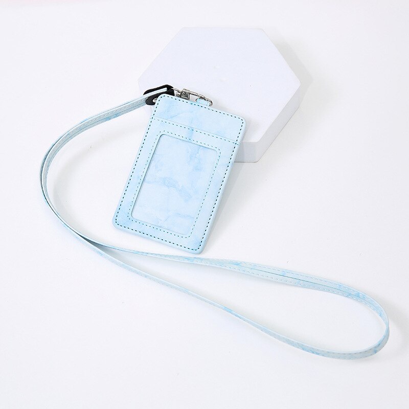 Marmor aufbringen Karte Halfter Abdeckung fallen Pu Mädchen Schüler Bus Ich würde Kreditkarte Geschäft Arbeits Karte Halfter mit Nacken Schnur: Blau