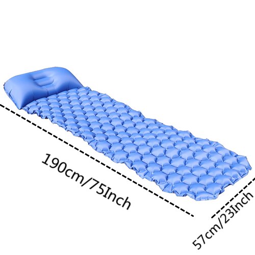 Vilead ultralett utendørs oppblåsbar pute med pute bærbar campingmatte liggeunderlag fottur ryggsekk reise 190*57 cm: Blå madrass