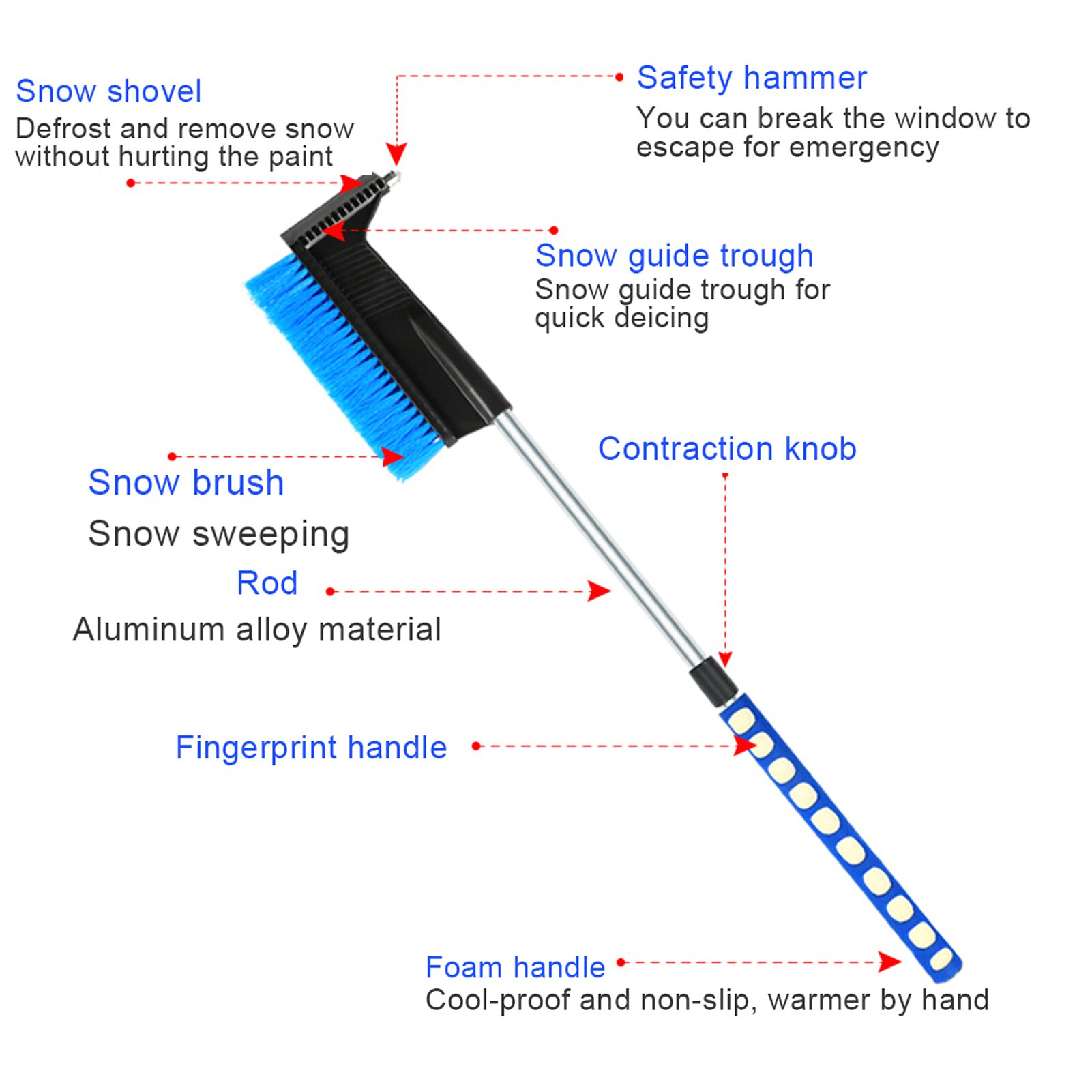 Raspador de hielo para coche, cepillo de nieve de vidrio para parabrisas, herramienta limpiadora de nieve ajustable de acero inoxidable, accesorios para lavado de autos