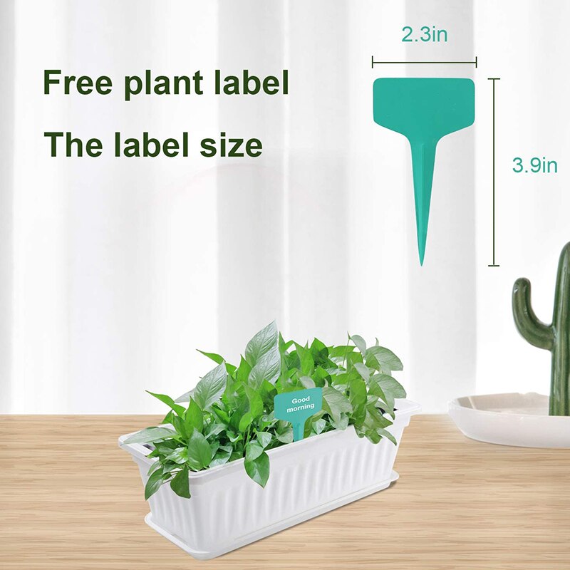 4 Pack Planting Pots with Trays with 20 Plant Labels, Plastic Rectangular Window Frame, Vegetable Planting Container Set