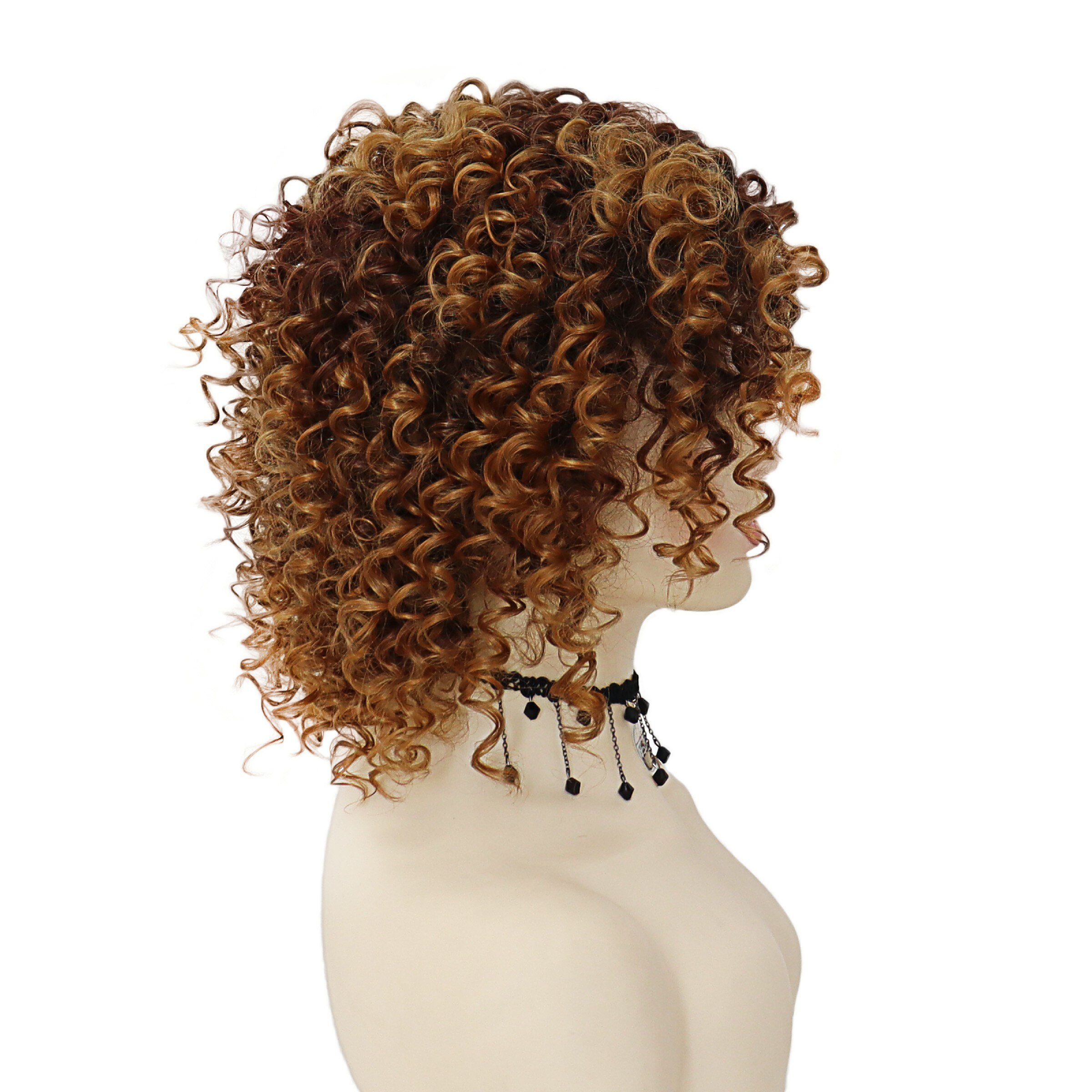 GNIMEGIL African American Wigs Female Synthetic Short Afro Kinky Curly Wigs for Black Women Natural Hair Ombre Dark Brown Roots