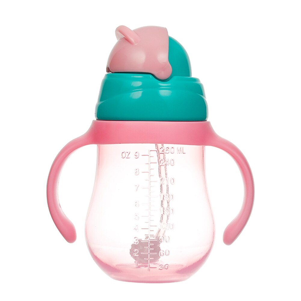 260 330ml babykopp söta barn lär sig dricksvatten halmhandtag flaska träning dryck skolmat mjölkflaskor: Rosa 260ml