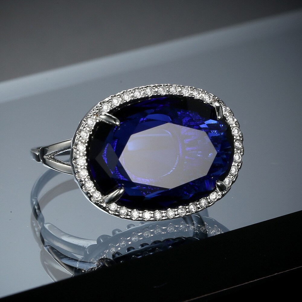 plus récent à la grand bleu Royal pierre ovale mariage anneaux ouverts pour les femmes mariage fiançailles bijoux accessoires: 7 / Royal Blue