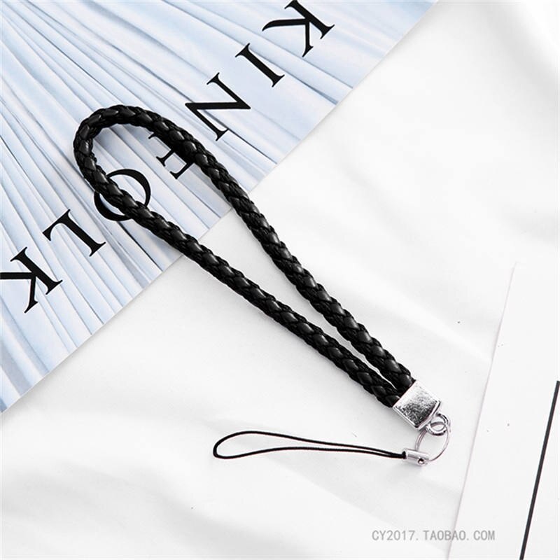 Geweven Lederen Pentagram Mobiele Telefoon Lanyard Strip Geweven Armband Korte Sleutelhanger Touw Id-kaart Lanyard Key Smartphone Bandjes: Black