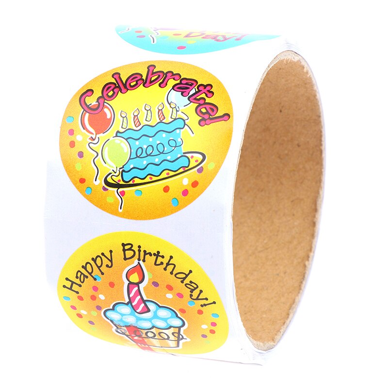 100pcs/roll HAPPY BIRTHDAY Sticker Adhesive Stickers Kraft Baking Paper Stickers For Craft Handmade Stationery