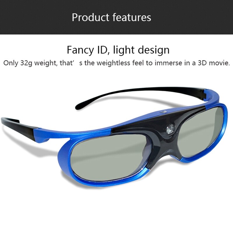 Lunettes rechargeables dlp link 3d à obturateur actif pour projecteurs xgimi  z3/z4/z6/h1/h2 nuts  g1/p2 benq acer et dlp link