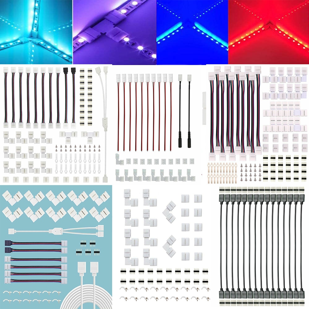5050 4-Pin RGB LED Strip Light Connector Kit with T/L-Shaped Strip Jumpers Strip Clips Wire Connection Terminal Splice LED Strip