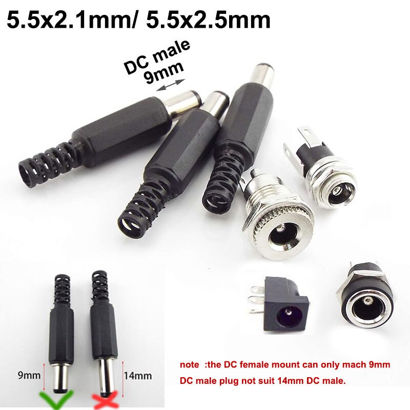 Conector macho hembra de CC, conector de fuente de alimentación de 5,5mm x 2,1mm, 5,5x2,5mm, cable adaptador macho 5525 5521, Terminal C1, 5/10 Uds.