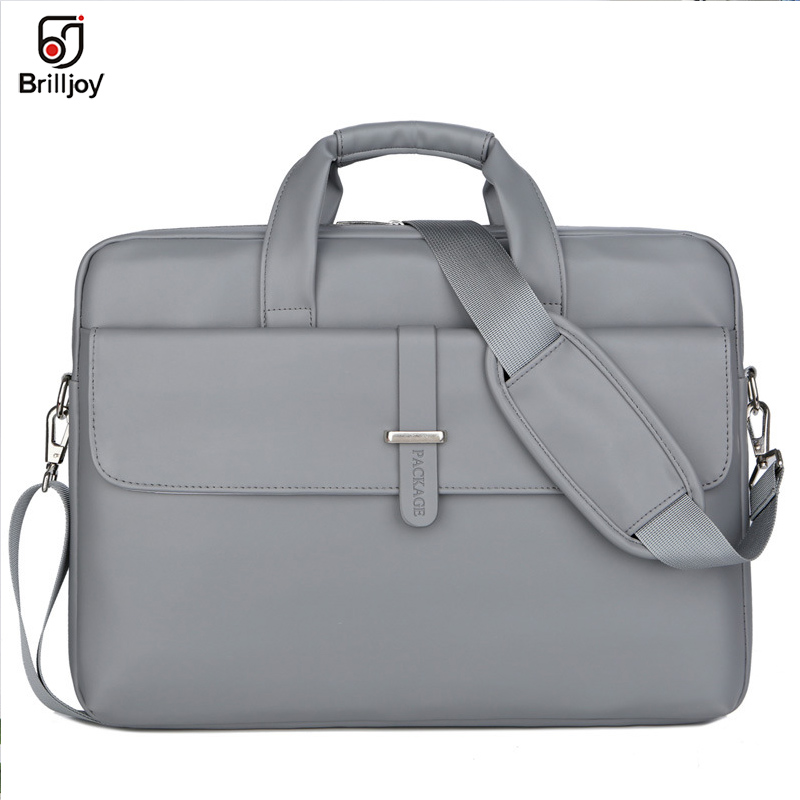 Brilljoy PU Leather women Handbags Laptop Bag Notebook Carrying Case men Briefcase for Macbook Air 13 14 15.6 inch shoulder Bag: Gray 14inch