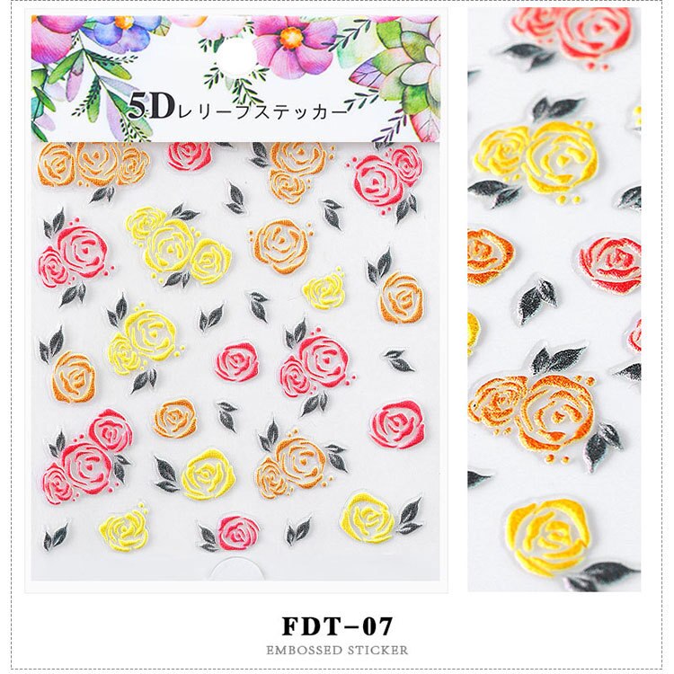 1pc 3D acrylique gravé fleur ongle autocollant en relief dentelle fleur mignon chat eau décalcomanies ongle eau toboggan décalcomanies 5D bricolage: 7