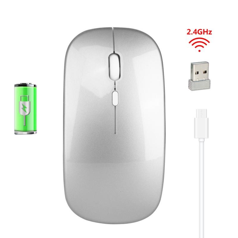 Neue 1600DPI USB Aufladbare Optische Drahtlose Maus 2,4G Empfänger Ultra-Dünne Schweigen Stumm Super Dünne Maus Für PC Laptop Für Heimat: Silber-