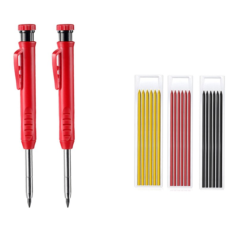 Diep Gat Effen Timmerman Potlood Set Met Multicolor Refill Leads Ingebouwde Slijper Mechanische Potlood Marker Markering Tool: 2 red Pen 3 Lead