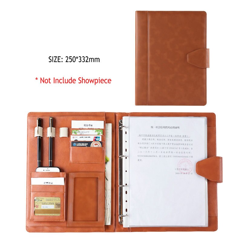 Business Portfolio Padfolio A4 Leather Organizer 4 Ring Binder Padfolio For A4 Documents: Brown