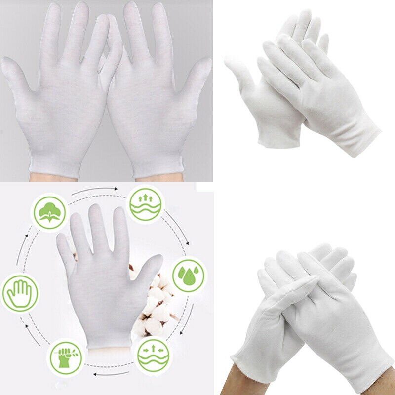 6 paar witte handschoenen, katoenen zachte inspectie werkhandschoenen, lichtgewicht handschoenen in 4 maten voor de moestuin.