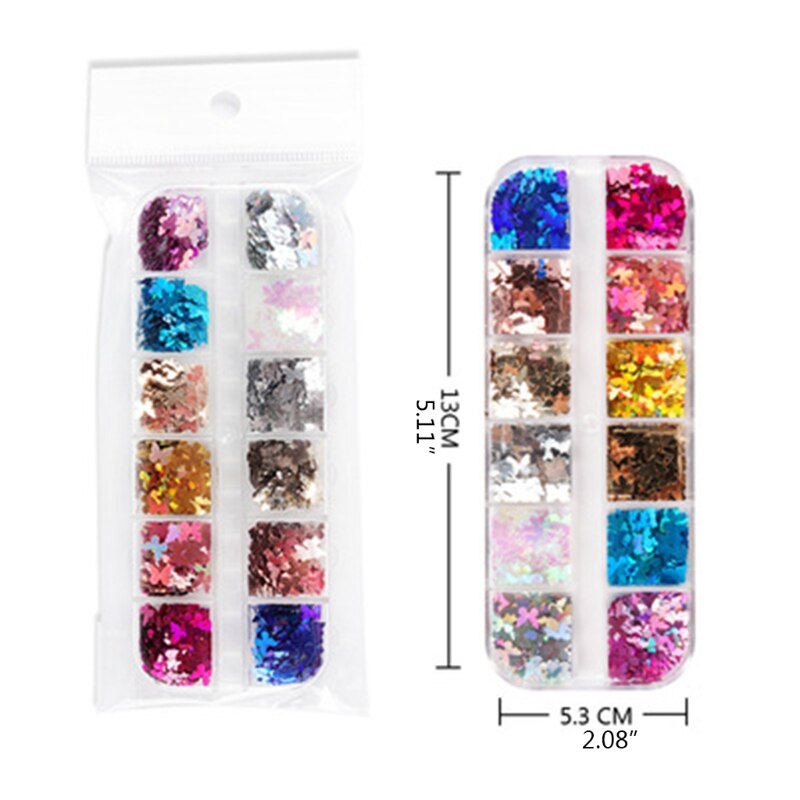 12 Grids/Doos Holografische Glitter Vlinder Vorm Pailletten Epoxyhars Vullen Diy Ambachten Sieraden Maken Flake Nail Art