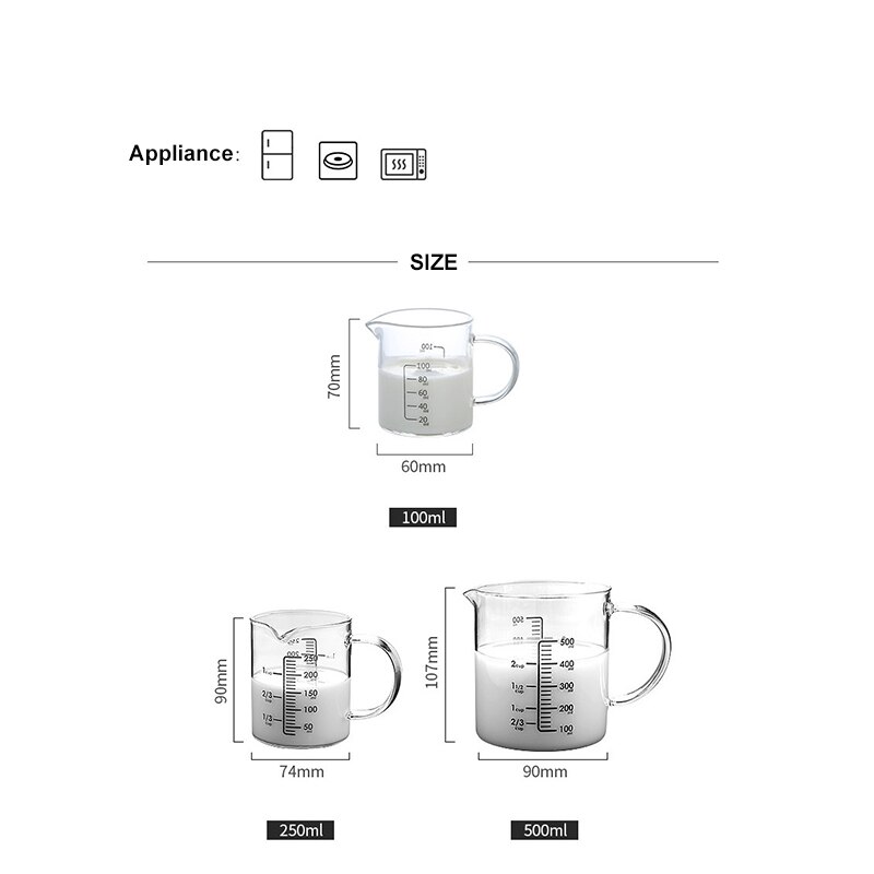 Heat-resistant Glass measuring cup jigger for espresso coffee Double-mouthed ounce cup Small big milk cup Coffee cup Latte cup