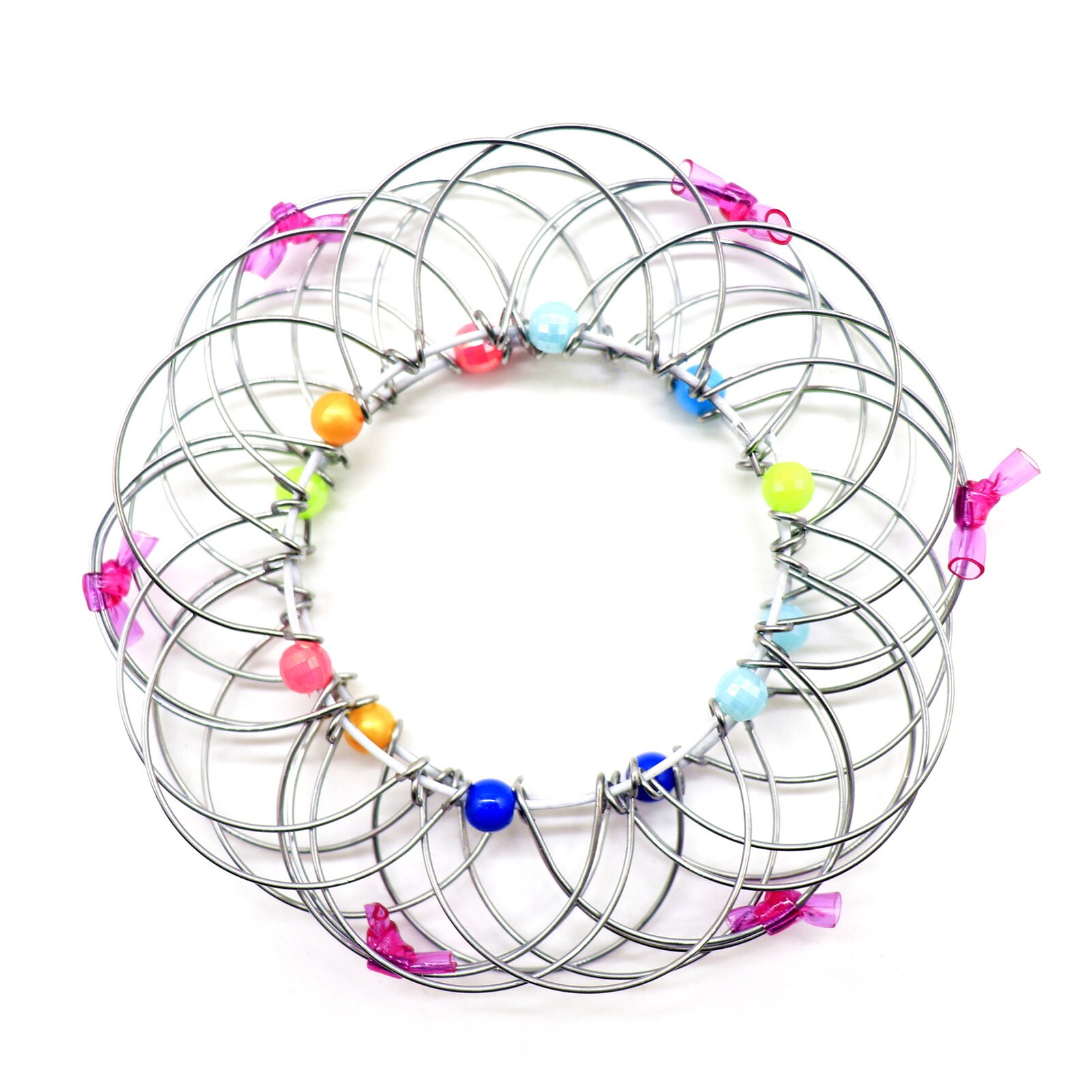 Multiples changements fer cerceau anneau jouet petit fil de fer cercle jouet avec des perles de couleur cent fleur magique fer anneau FOU99: Argent