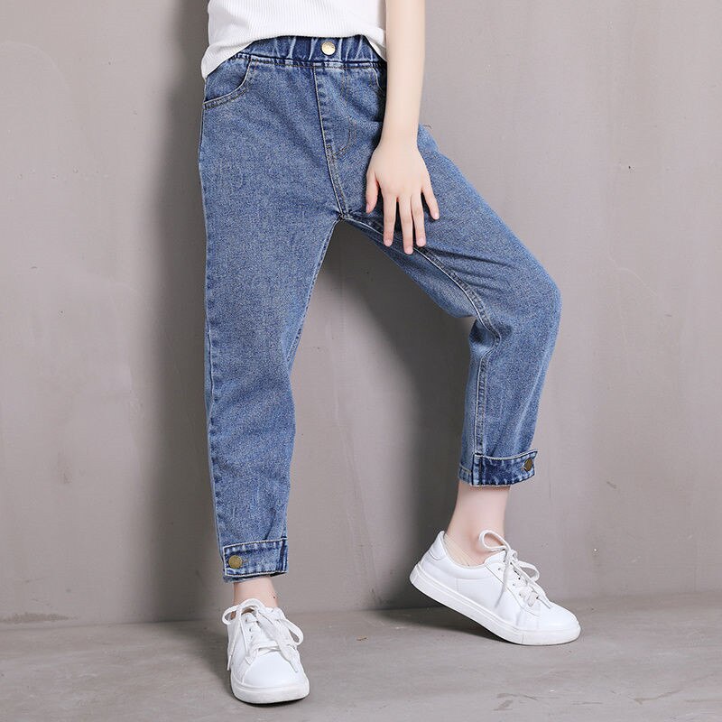Efterår vinter børn piger afslappet løse denim bukser børn piger elastisk talje jeans fille bukser leggings  l54