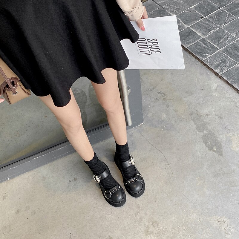 Zapatos coreanos informales Oxfords para mujer, zapatillas femeninas de punta redonda, boca poco profunda que combinan con todo, calzado plano negro para mujer, zuecos