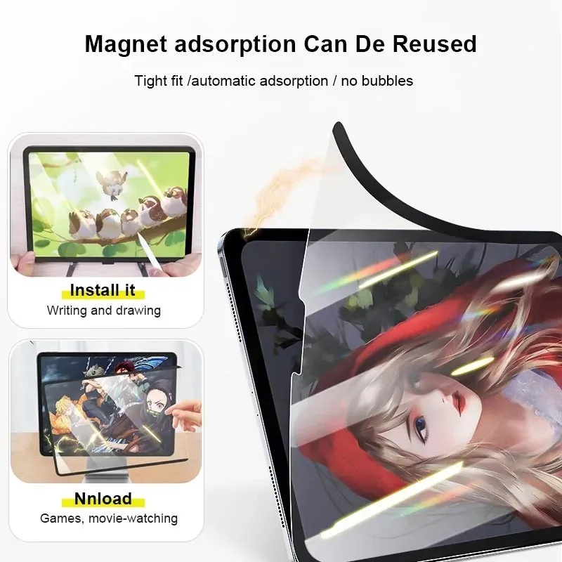 Protector de pantalla magnético reutilizable con sensación de papel para iPad 7/8 9th 10th Pro 11 Mini Air 1 2 3 4 5 6 2024 película de escritura esmerilada mate