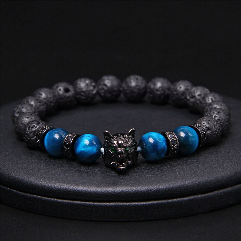 Loup Bracelet noir mat pierre de lave perles bracciali femme amis Bracelets pour femme hommes bijoux hommes bracciali uomo