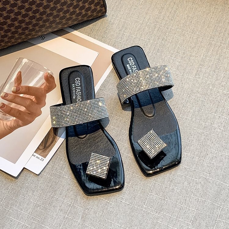 Flip Flop Thongs Strass Vrouwen Slippers Sandalen Schoenen Antislip Platte Zool Slippers Vrouw Sandalen Slides Strand Schoenen: Black / 42