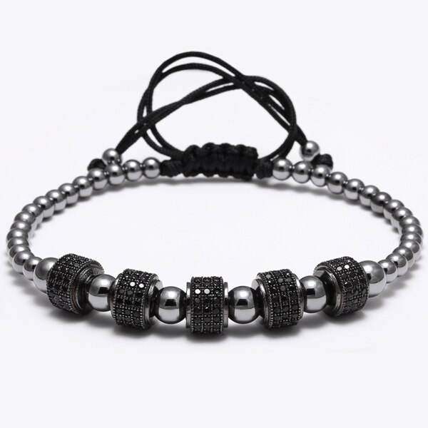 Mcllroy mænd armbånd runde perler micro pave sort cz krystal macrame vævet flettet charme armbånd smykker pulseras mujer moda: 5 zirkon sorte