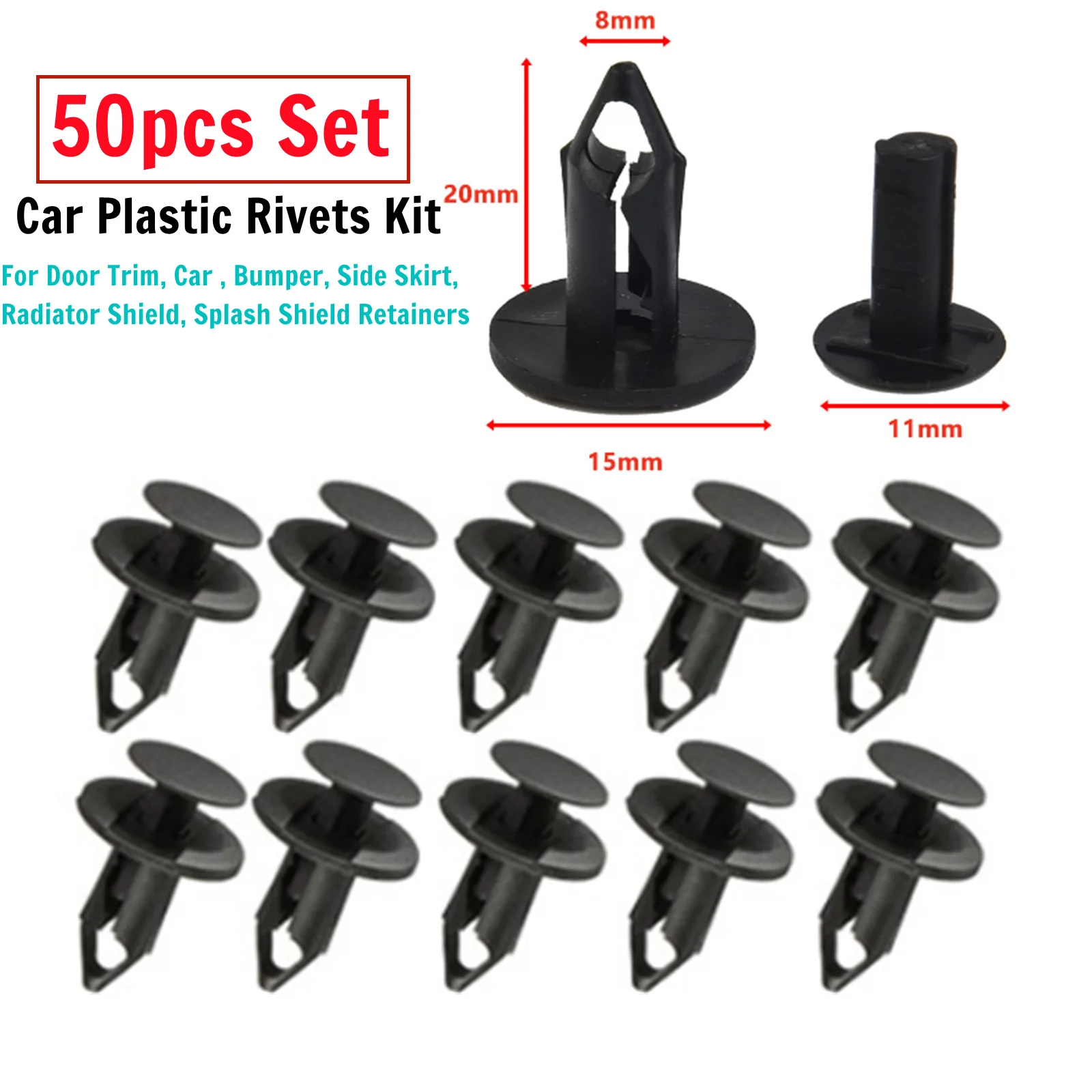 50 X Clips de rivets en plastique de remplacement pour ATV UTV 8 mm 5/16 293150089 pour garniture de porte, voiture, accessoire de voiture pare-chocs