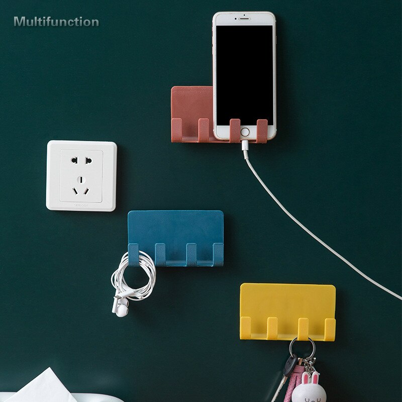 Phone Charging Holder Bracket Multifunction Wall Mount Stand Adhesive Durable Socket Rack Storage Support Hanger For Smartphone