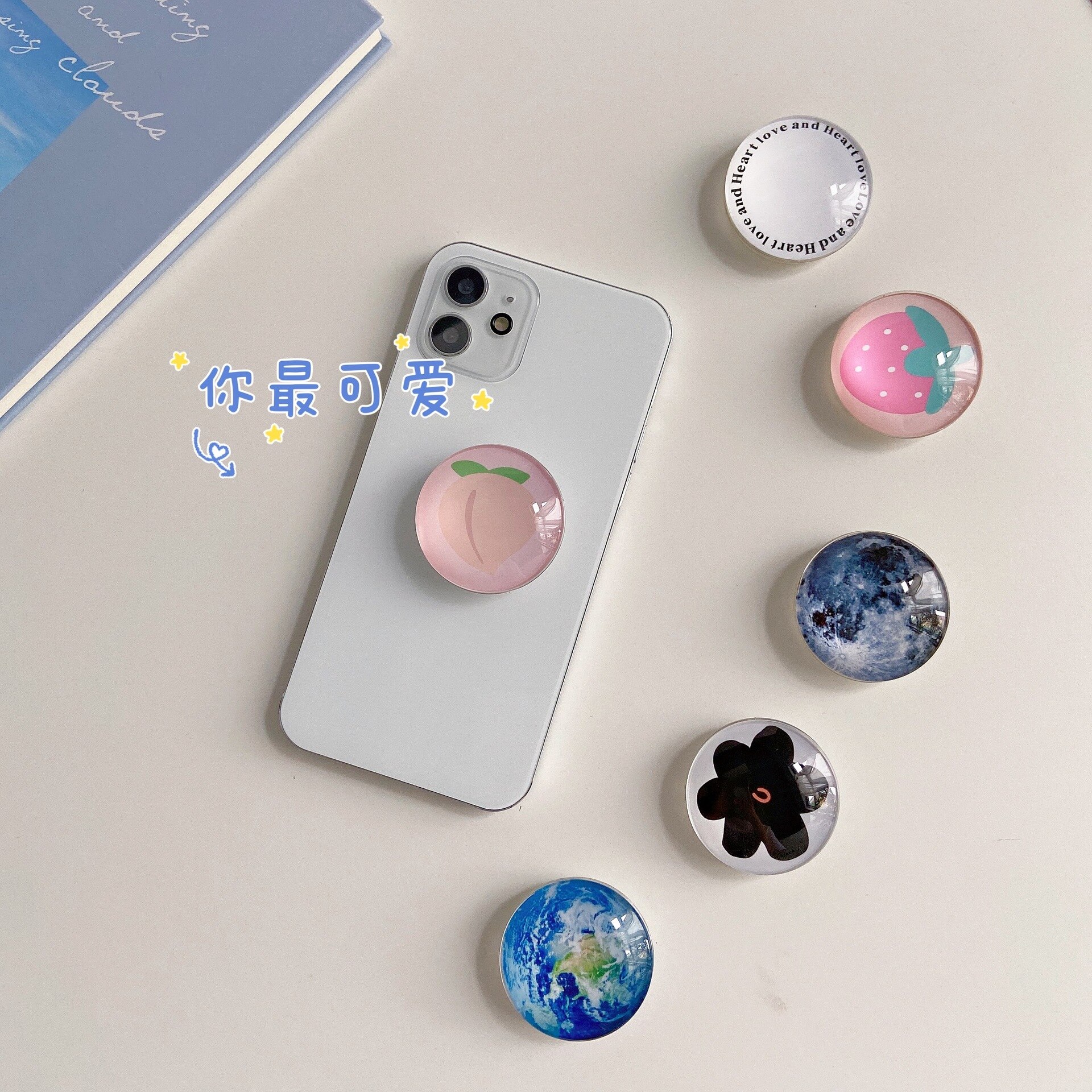 eins Korea Epoxid Ball Griff Tok Halterung Für praktisch fallen Schwarz und Weiß Schachbrett Erde Mond Bälle Griptok Ring Halfter