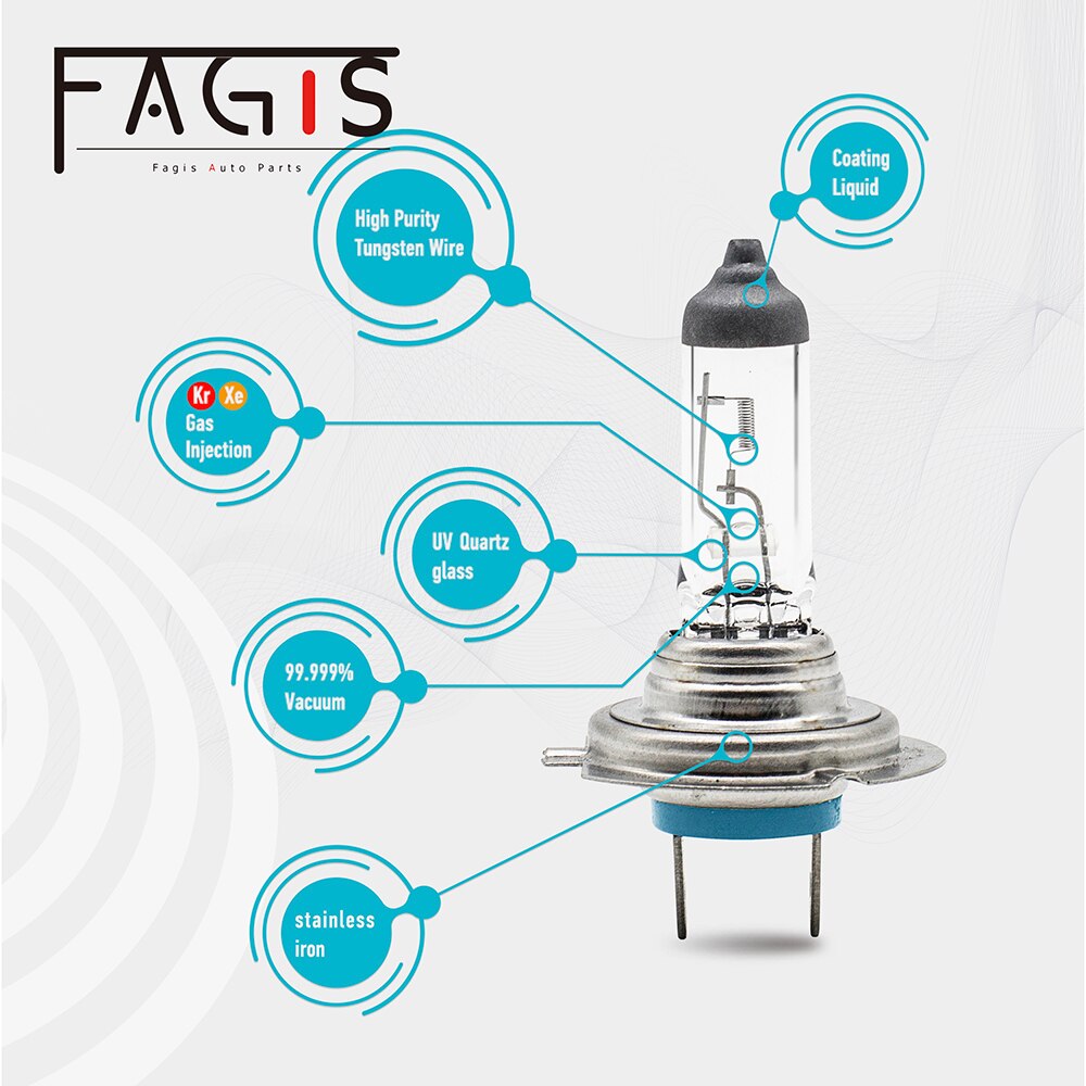 Fagis H7 12v 55w 3350K Clear Car Headlight Quartz Glass White Lights Auto Lamps Halogen Bulbs 1Pcs